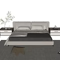 Modern Double Bed Simple Bedside Table Combination 3d model