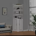 White Storage Shelf Cabinet with Multiple Shelves Books and Decorative Items in Modern Living Room