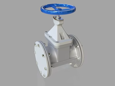 Heavy Duty Industrial Valve With Blue Handwheel And Metal Flange Body 3d model