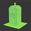 Blue Police Call Box Structure With Windows Door And Blue Roof On White Base