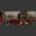 Traditional Decorative Chests With Intricate Patterns Placed On Colorful Patterned Rug 3d model