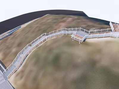 Scenic Winding Pedestrian Walkway With Safety Railings And Wooden Decking On Sloped Terrain 3d model