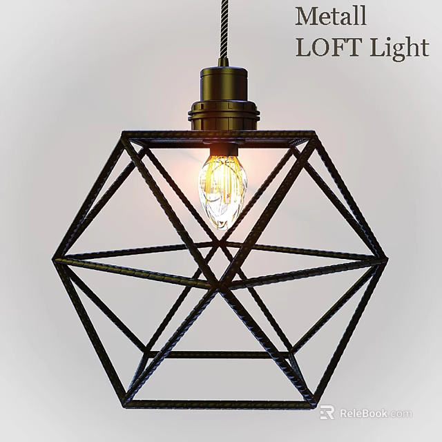 Geometric Black Metal Pendant Light with Clear Illuminated Bulb and Modern Design 3d model 