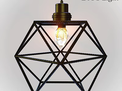 Geometric Black Metal Pendant Light with Clear Illuminated Bulb and Modern Design 3d model