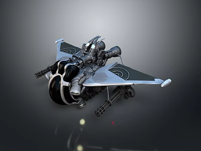 Futuristic SciFi Motorcycle Concept With Mechanical Wings Weapons And Sleek Metallic Design 3d model