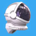 Futuristic White Astronaut Helmet with Starry Galaxy Visor against Blue Background