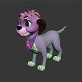 Purple Cartoon Dog Character With Black Ears Blue Bandana And Red Badge