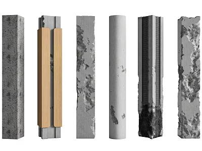 Various Decorative Columns In Different Textures And Materials For Interior Design 3d model