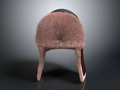 Soft Brown Black Fur Hat with Ear Flaps and Fluffy Fur Crown Design 3d model