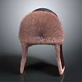 Soft Brown Black Fur Hat with Ear Flaps and Fluffy Fur Crown Design
