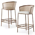 Modern Bar Stools With Metal Frame Woven Backrest And White Cushioned Seat 3d model