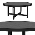 Round Dining Table With Black Legs And Patterned Glass Top 3d model