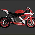 Red and White Sports Motorcycle with Sleek Aerodynamic Body Black Seat and Red Wheels