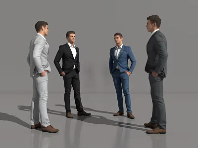 Group of Men in Formal Suits Standing Together in Neutral Background 3d model