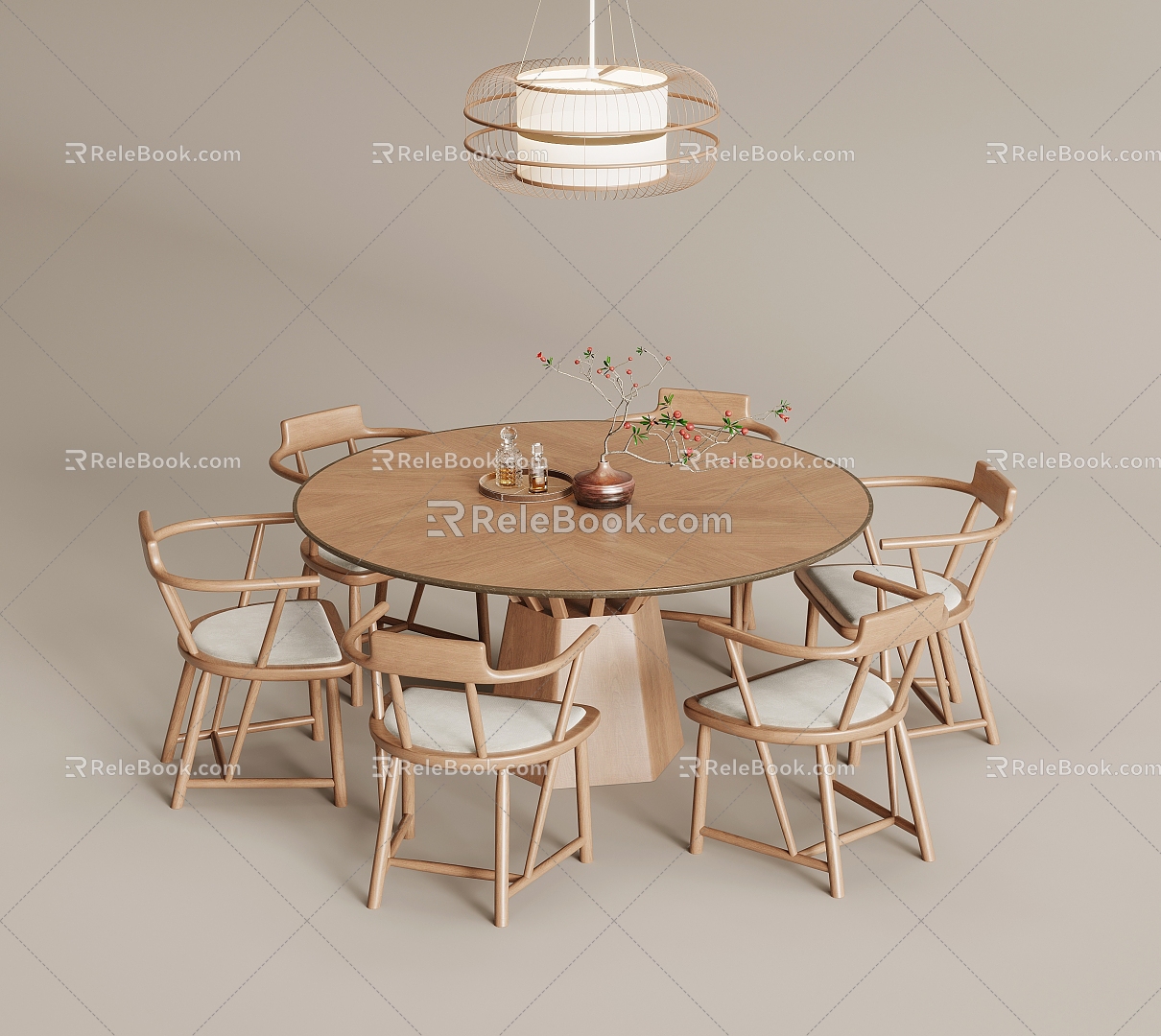 New Chinese Dining Table and Chair Combination Chandelier 3d model