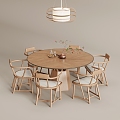 New Chinese Dining Table and Chair Combination Chandelier 3d model