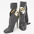 Black Leather High Heels With Gold Accents Lace-up Straps And Cut-out Design