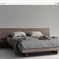 Modern Wooden Double Bed with Gray Bedding Pillows Blanket and Integrated Side Shelves