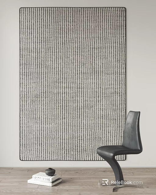 Modern Square Rug With Striped Gray White Pattern Soft Texture For Living Room Decor 3d model 