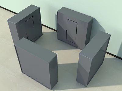 Modern Minimalist Gray Cube Shaped Storage Cabinets Placed Against Wall In Light Colored Room 3d model