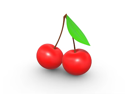 Two Ripe Fresh Juicy Cherries With Green Leaf On White Background 3d model