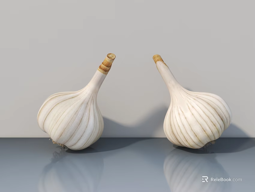 White Striped Garlic Shaped Decorative Ornament Set On Smooth Surface 3d model 