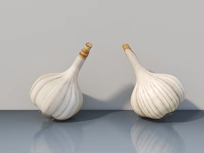 White Striped Garlic Shaped Decorative Ornament Set On Smooth Surface 3d model