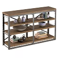Industrial Style Metal Frame Wooden Shelf with Vases Bowls Books and Decorative Item Collection