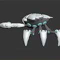 Futuristic White Mechanical Creature With Multiple Claws And Blue Glowing Accents 3d model