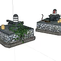 Garden Ornaments With Stone Pedestal Ivy Vines Dome Structure And Snake Decoration