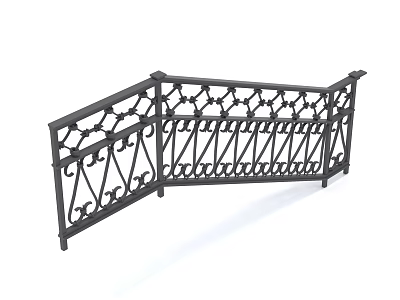 Staircase With Decorative Wrought Iron Railing And Intricate Pattern Design 3d model
