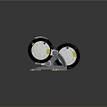 Two Futuristic Equipment Units With Large Wheels White Body Gray Base And Yellow Warning Stripes