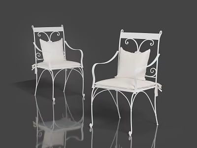 White Lounge Chairs With Iron Frame Curved Design And Soft Cushions 3d model