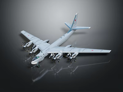 Airplane Model In White With Multiple Propeller Engines Red Markings Dark Background And Shiny Reflection 3d model