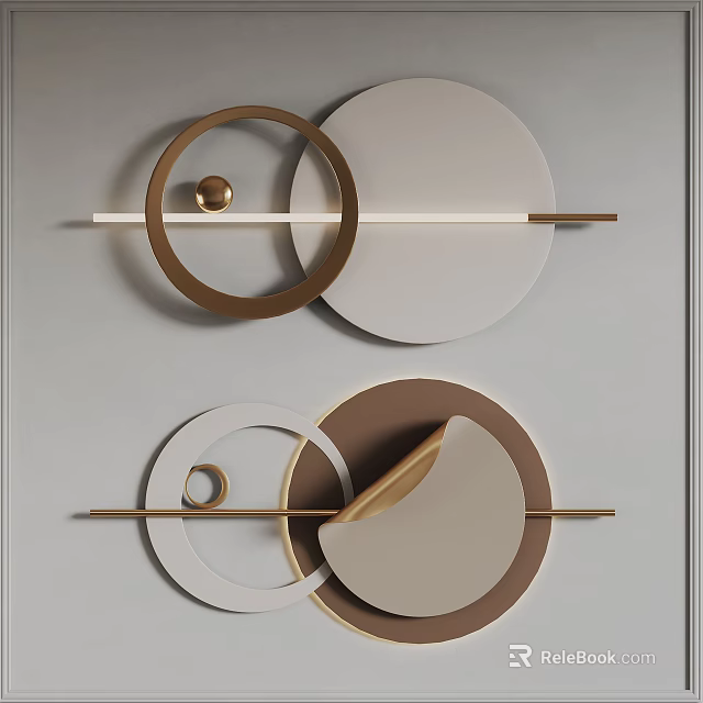 Modern Wall Decor With Geometric Circular Elements And Metallic Horizontal Bars 3d model