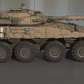 Modern Wheeled Armored Tank With Camouflage Paint Long Barrel And Antennas