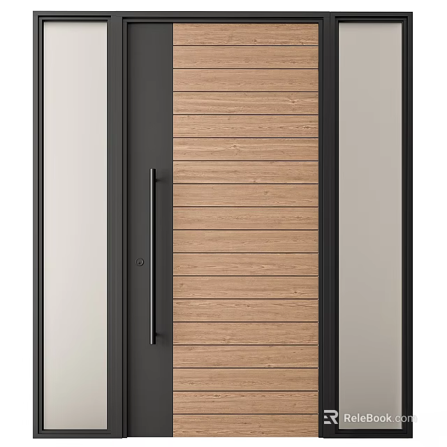 Modern Wooden Panel Door With Black Frame And Glass Side Panels Design 3d model 