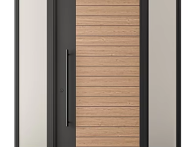 Modern Wooden Panel Door With Black Frame And Glass Side Panels Design 3d model