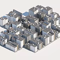 Modern Urban Building Complex With Dense City Architecture And Multi Story Grid Structures 3d model