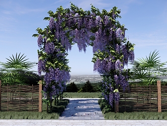 Arched European-style Flower Rack Corridor Rack Wisteria Plants Wisteria Plants Vine Plants Flower Rack Corridor Wisteria 3d model