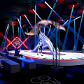 Fashion Runway Stage Design With White Platform Red Border Black White Stripes And Lighting
