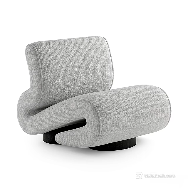 Gray Upholstered Modern Accent Chair With Unique Curved Shape And Black Base 3d model 