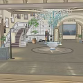 Luxury Club Interior With Elegant Sofas Crystal Chandeliers And Dining Tables 3d model