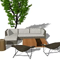 Stylish Outdoor Sofa Setup With Wooden Table Chairs And Tree Shade