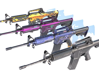Various Designed Rifles As Modern Weapons With Colorful Patterns And Unique Styles 3d model