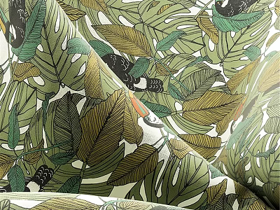 Tropical Leaf Patterned Decorative Fabric With Green Brown Leaves On White Background 3d model