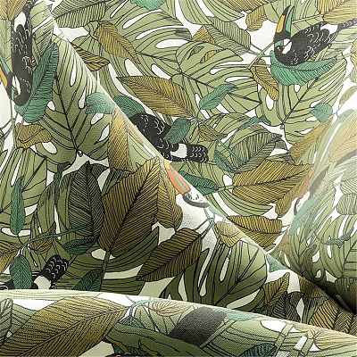 Tropical Leaf Patterned Decorative Fabric With Green Brown Leaves On White Background 3d model