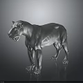 Silver Metal Big Cat Sculpture With Muscular Body On Reflective Surface