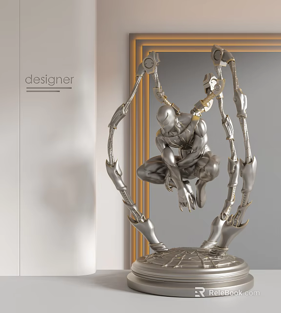Designer Modern Silver Metallic Decorative Ornament Set With Gold Accents And Artistic Sculpture 3d model 