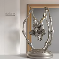 Designer Modern Silver Metallic Decorative Ornament Set With Gold Accents And Artistic Sculpture